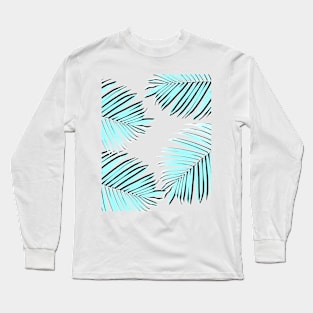 Palm print, Tropical Plant, Palm leaf, Blue, Minimal, Tropical art, Modern Long Sleeve T-Shirt